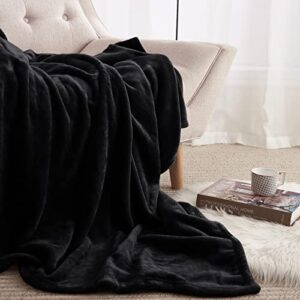 PONY DANCE Fleece Throw Blanket for Couch Black - Lightweight Plush Fuzzy Cozy Soft Blankets and Throws for Sofa,71x79in