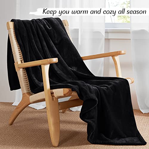 PONY DANCE Fleece Throw Blanket for Couch Black - Lightweight Plush Fuzzy Cozy Soft Blankets and Throws for Sofa,71x79in