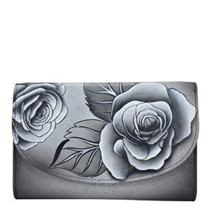 anna by anuschka ladies tri fold wallet, romantic rose black