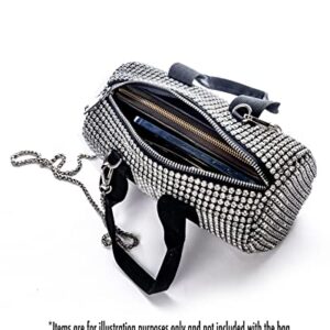 Plursona Bella Rhinestone Purse Luxury Sparkly Silver With Top Handle and Detachable Cross Body Bag Chain