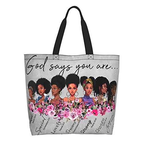 Afro Women Tote Bags African American Shoulder Bag Black Girl Satchel Handbags For Shopping Work Grocery Gym