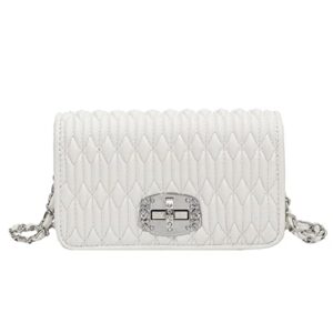 amhdv small quilted clutch purse for women designer evening chain shoulder bag and handbag leather (white)
