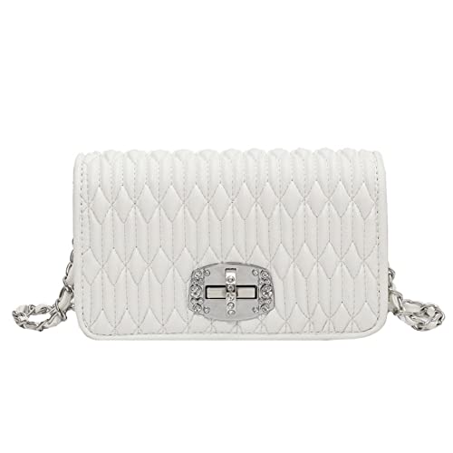 AMHDV Small Quilted Clutch Purse for Women Designer Evening Chain Shoulder Bag and Handbag Leather (White)