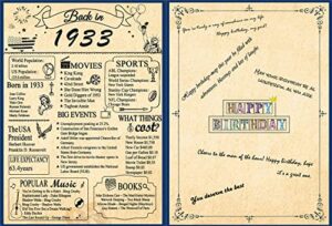 kiufodut twin-fold 90th birthday decorations signature card,90th anniversary certificate gift, signing anniversary board for women or men. back in 1933（blue shell surface）