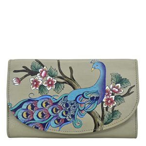anna by anuschka women’s geniune leather hand painted large three fold checkbook clutch wallet – peacock bliss taup