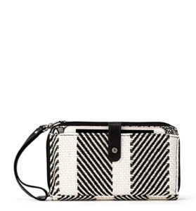 sakroots large smartphone crossbody bag in woven fabric from recycled materials, convertible purse with detachable wristlet strap, b&w soulful desert