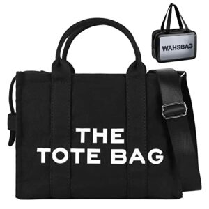 Canvas Tote Bags for Women, Travel Shoulder Bag, Crossbody Hobo Bag, Women Handbag, Tote Purse with Zipper, for Travel, School, Work (Canvas - Black)