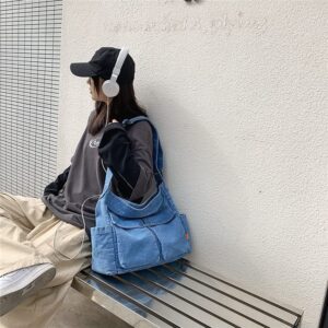 Women's Crossbody Tote Bag Canvas Denim Handbag Shoulder Bag Purse Satchel Bag Muti Pocket Satchel Bag Hobo Bag