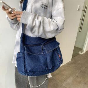 Women's Crossbody Tote Bag Canvas Denim Handbag Shoulder Bag Purse Satchel Bag Muti Pocket Satchel Bag Hobo Bag