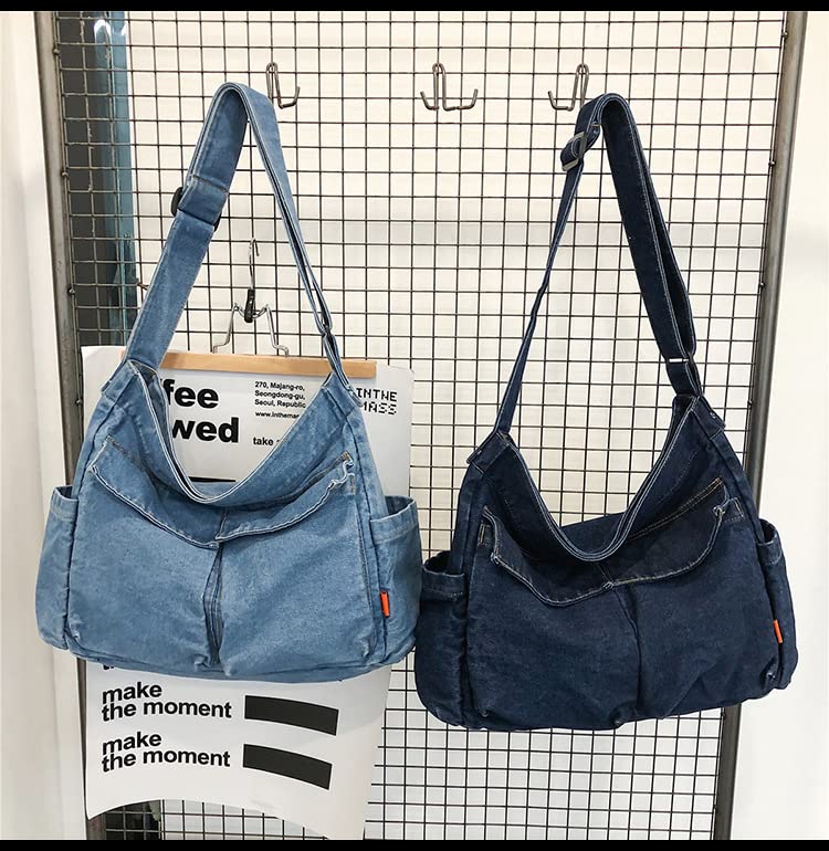 Women's Crossbody Tote Bag Canvas Denim Handbag Shoulder Bag Purse Satchel Bag Muti Pocket Satchel Bag Hobo Bag