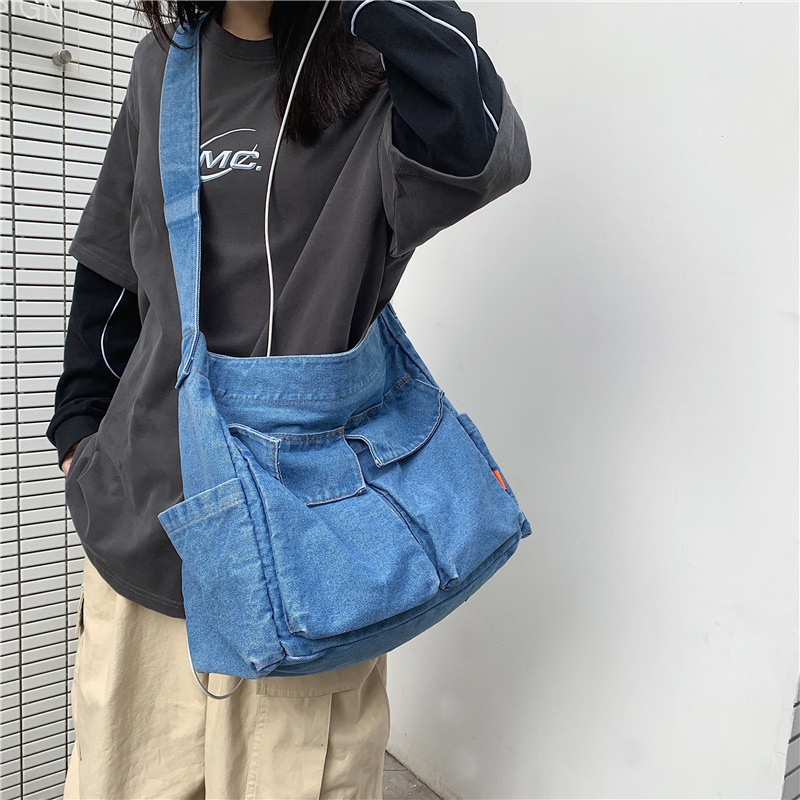 Women's Crossbody Tote Bag Canvas Denim Handbag Shoulder Bag Purse Satchel Bag Muti Pocket Satchel Bag Hobo Bag