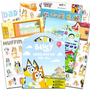 bluey sticker coloring activity set bundle ~ 150+ bluey stickers for kids plus reward stickers and door hanger | bluey party supplies