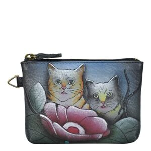 anna by anuschka women’s hand painted genuine leather coin pouch – two cats grey