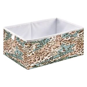 Kigai Blue Brown Leopard Pattern Fabric Storage Bin 11" x 11" x 11" Cube Baskets Collapsible Store Basket Bins for Home Closet Bedroom Drawers Organizers