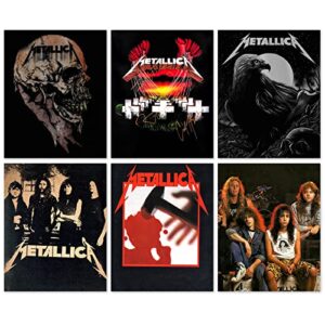 pictures Metallica Poster - Set of 6 8*10 Inch Frameless Canvas Posters Rock Retro Band Music Men Ladies Teen Boys Fan Lovers halloween christmas gift, black
