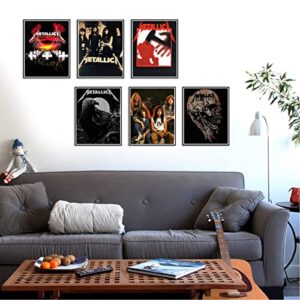 pictures Metallica Poster - Set of 6 8*10 Inch Frameless Canvas Posters Rock Retro Band Music Men Ladies Teen Boys Fan Lovers halloween christmas gift, black