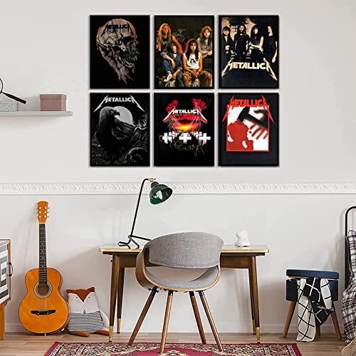 pictures Metallica Poster - Set of 6 8*10 Inch Frameless Canvas Posters Rock Retro Band Music Men Ladies Teen Boys Fan Lovers halloween christmas gift, black