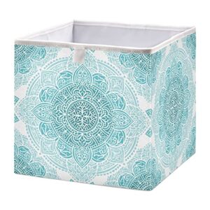 kigai aqua turquoise mandala fabric storage bin 11″ x 11″ x 11″ cube baskets collapsible store basket bins for home closet bedroom drawers organizers