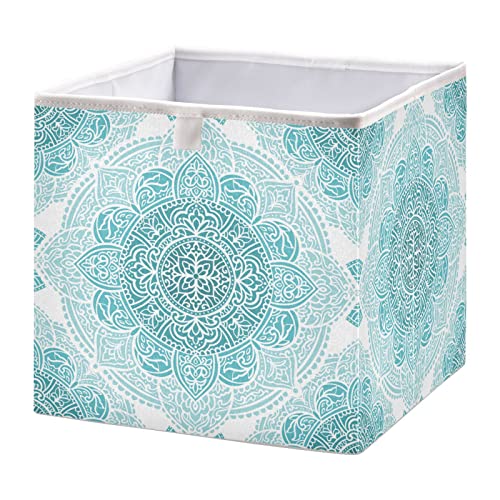 Kigai Aqua Turquoise Mandala Fabric Storage Bin 11" x 11" x 11" Cube Baskets Collapsible Store Basket Bins for Home Closet Bedroom Drawers Organizers