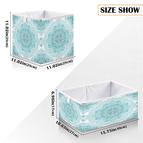 Kigai Aqua Turquoise Mandala Fabric Storage Bin 11" x 11" x 11" Cube Baskets Collapsible Store Basket Bins for Home Closet Bedroom Drawers Organizers