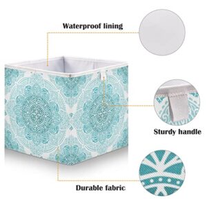 Kigai Aqua Turquoise Mandala Fabric Storage Bin 11" x 11" x 11" Cube Baskets Collapsible Store Basket Bins for Home Closet Bedroom Drawers Organizers