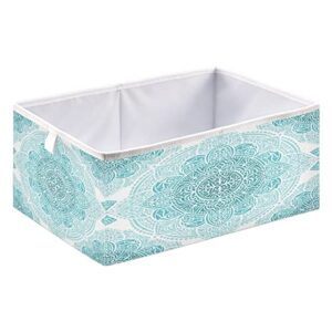 Kigai Aqua Turquoise Mandala Fabric Storage Bin 11" x 11" x 11" Cube Baskets Collapsible Store Basket Bins for Home Closet Bedroom Drawers Organizers