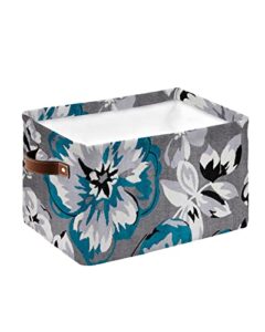 storage bins, teal gray flower floral texture storage baskets for organizing closet shelves clothes decorative fabric baskets large storage cubes with handles