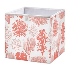 Kigai Beautiful Coral Fabric Storage Bin 11" x 11" x 11" Cube Baskets Collapsible Store Basket Bins for Home Closet Bedroom Drawers Organizers