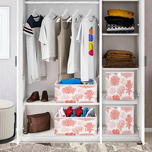 Kigai Beautiful Coral Fabric Storage Bin 11" x 11" x 11" Cube Baskets Collapsible Store Basket Bins for Home Closet Bedroom Drawers Organizers