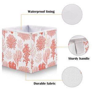 Kigai Beautiful Coral Fabric Storage Bin 11" x 11" x 11" Cube Baskets Collapsible Store Basket Bins for Home Closet Bedroom Drawers Organizers