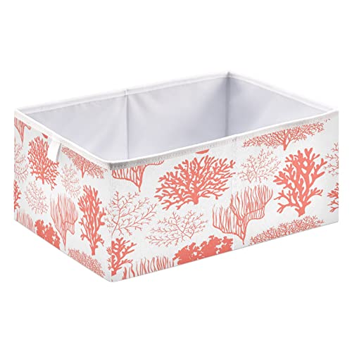 Kigai Beautiful Coral Fabric Storage Bin 11" x 11" x 11" Cube Baskets Collapsible Store Basket Bins for Home Closet Bedroom Drawers Organizers