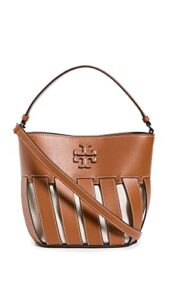 tory burch women’s small mcgraw stripe die cut bucket bag, classic cuoio, one size