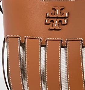 Tory Burch Women's Small McGraw Stripe Die Cut Bucket Bag, Classic Cuoio, One Size