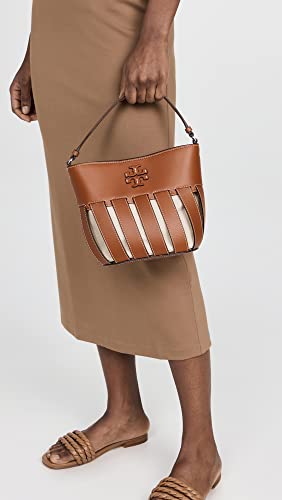 Tory Burch Women's Small McGraw Stripe Die Cut Bucket Bag, Classic Cuoio, One Size