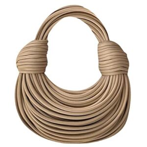 qiayime hand-woven bread women’s clutch top handle satchel shoulder crossbody creative noodles purses underarm bag handbag (khaki)