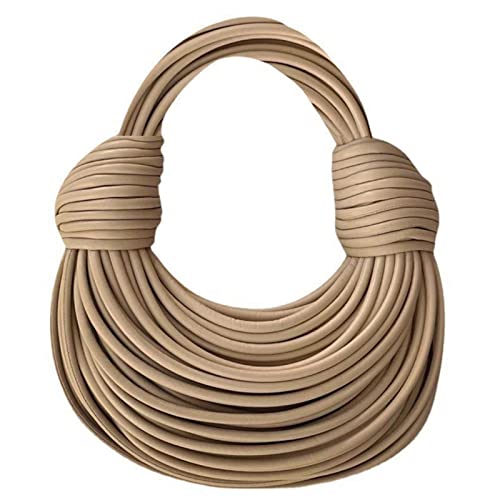 Qiayime Hand-Woven Bread Women's Clutch Top Handle Satchel Shoulder Crossbody Creative Noodles Purses Underarm Bag Handbag (Khaki)