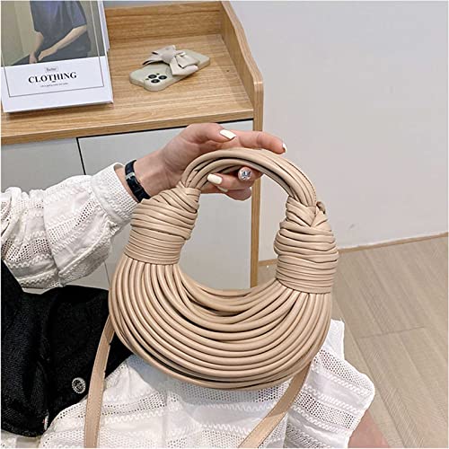 Qiayime Hand-Woven Bread Women's Clutch Top Handle Satchel Shoulder Crossbody Creative Noodles Purses Underarm Bag Handbag (Khaki)