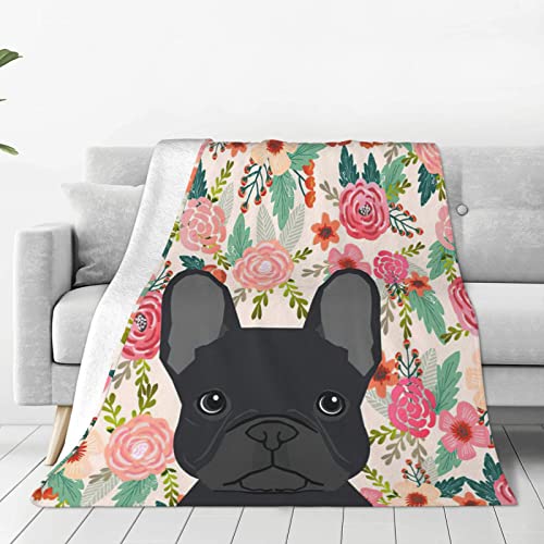 Gdecziy French Bulldog Floral Dog Head Cute pet Gifts Dog Breed Flannel Fleece Plush Throw Blanket,Throw for Spring Recliner, Air Conditioning Blanket Quality Washable Blanket 60"x50"