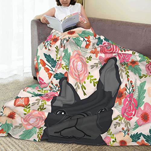 Gdecziy French Bulldog Floral Dog Head Cute pet Gifts Dog Breed Flannel Fleece Plush Throw Blanket,Throw for Spring Recliner, Air Conditioning Blanket Quality Washable Blanket 60"x50"