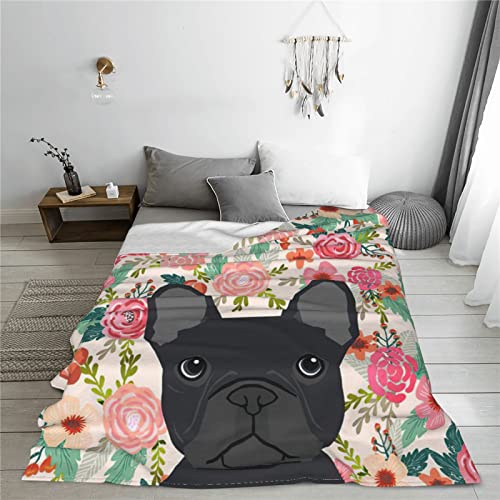 Gdecziy French Bulldog Floral Dog Head Cute pet Gifts Dog Breed Flannel Fleece Plush Throw Blanket,Throw for Spring Recliner, Air Conditioning Blanket Quality Washable Blanket 60"x50"