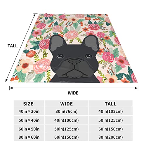 Gdecziy French Bulldog Floral Dog Head Cute pet Gifts Dog Breed Flannel Fleece Plush Throw Blanket,Throw for Spring Recliner, Air Conditioning Blanket Quality Washable Blanket 60"x50"