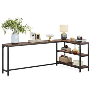 Tribesigns L Shaped Console Sofa Table, 82.67" Extra Long Sofa Tables with 3-Tier Open Storage Shelves, Reversible Entryway Table for Hallway, Industrial Behind Couch Table for Living Room