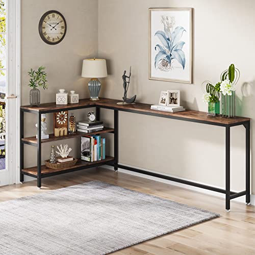 Tribesigns L Shaped Console Sofa Table, 82.67" Extra Long Sofa Tables with 3-Tier Open Storage Shelves, Reversible Entryway Table for Hallway, Industrial Behind Couch Table for Living Room