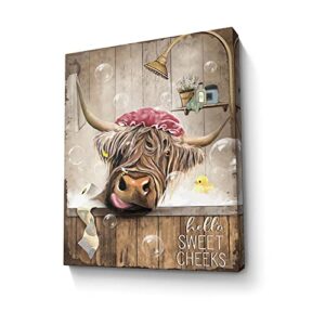 Highland Cow Bathroom Decor Wall Art Farmhouse Cow Bathroom Picture Wall Decor Funny Cattle Painting Framed Modern Artwork for Bathroom Toilets Decor 12x16 inch