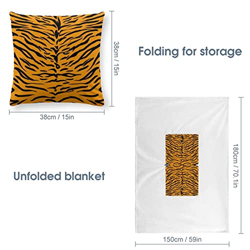 Tiger Skin Pattern Fleece Blanket Throw Cushion Travel Packable Plush Blankets for Office Bed Sofa Couch Camping 60x70 Inches