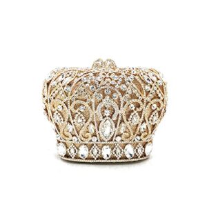 tngan women luxury crown shaped crystal evening clutch elegant rhinestones party handbag and purse, gold silver