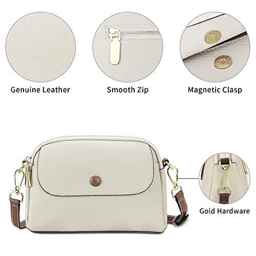 FUKUTAI Genuine Leather Crossbody Bag for Women - Shoulder Cross Body Handbags Purses Lightweight & Soft (White)