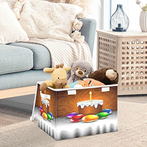 Kigai Easter Egg Cake Candle Storage Basket with Lid Collapsible Storage Bin Fabric Box Closet Organizer for Home Bedroom Office 1 Pack