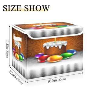 Kigai Easter Egg Cake Candle Storage Basket with Lid Collapsible Storage Bin Fabric Box Closet Organizer for Home Bedroom Office 1 Pack