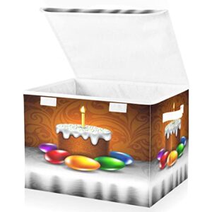 Kigai Easter Egg Cake Candle Storage Basket with Lid Collapsible Storage Bin Fabric Box Closet Organizer for Home Bedroom Office 1 Pack